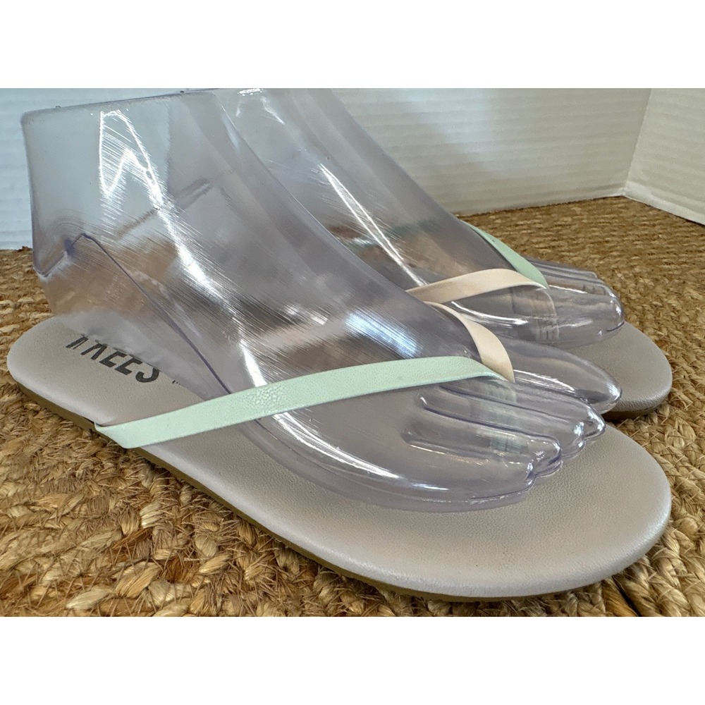 TKEES Mixed Palette Leather Flip Flop Sandals Mint Cream Grey Womens Size 9 39